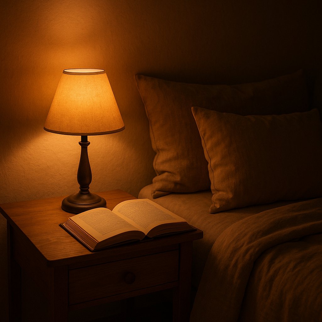 Warm bedside lamp with dimmer