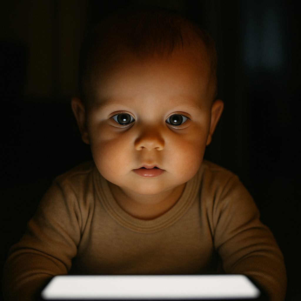Baby watching a bright screen